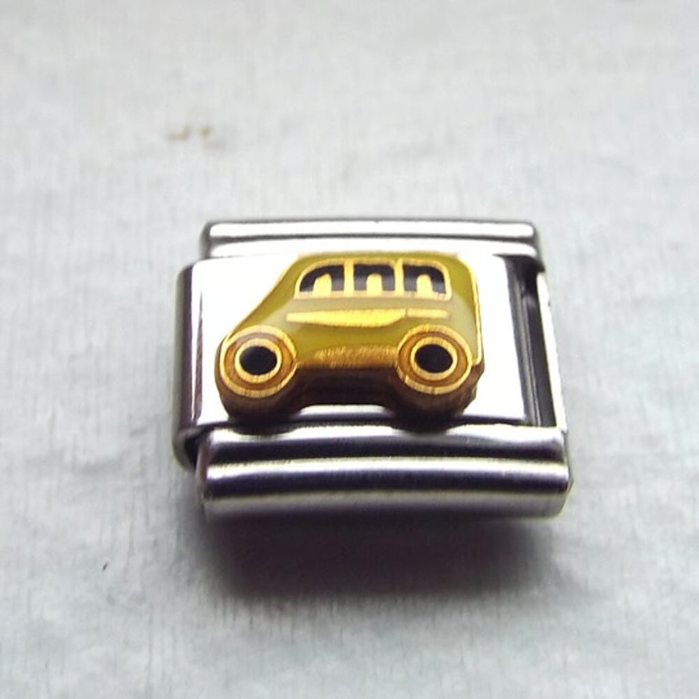 Yellow enamel SUV/bus 9mm stainless steel italian charm bracelet link new